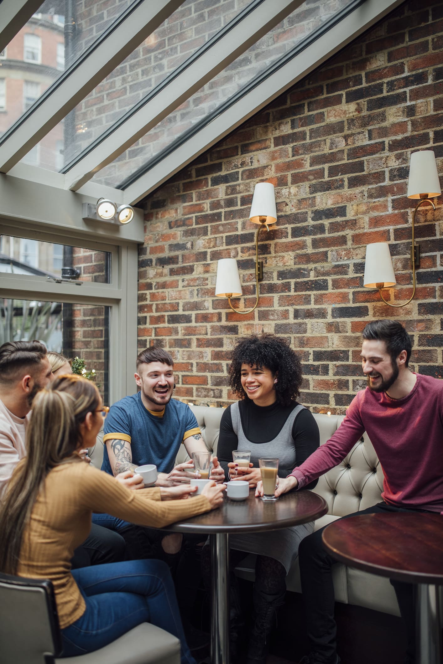 Group of people socializing, hearing, and listening.